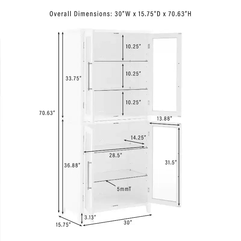 Armario de almacenamiento de cocina Roarke de 70" con puerta de cristal, blanco