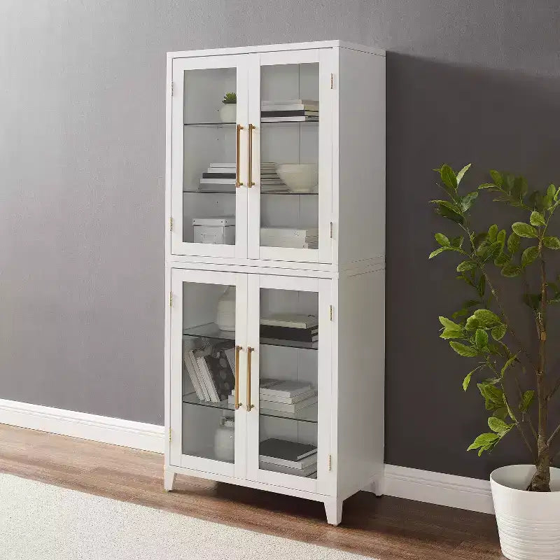 Armario de almacenamiento de cocina Roarke de 70" con puerta de cristal, blanco