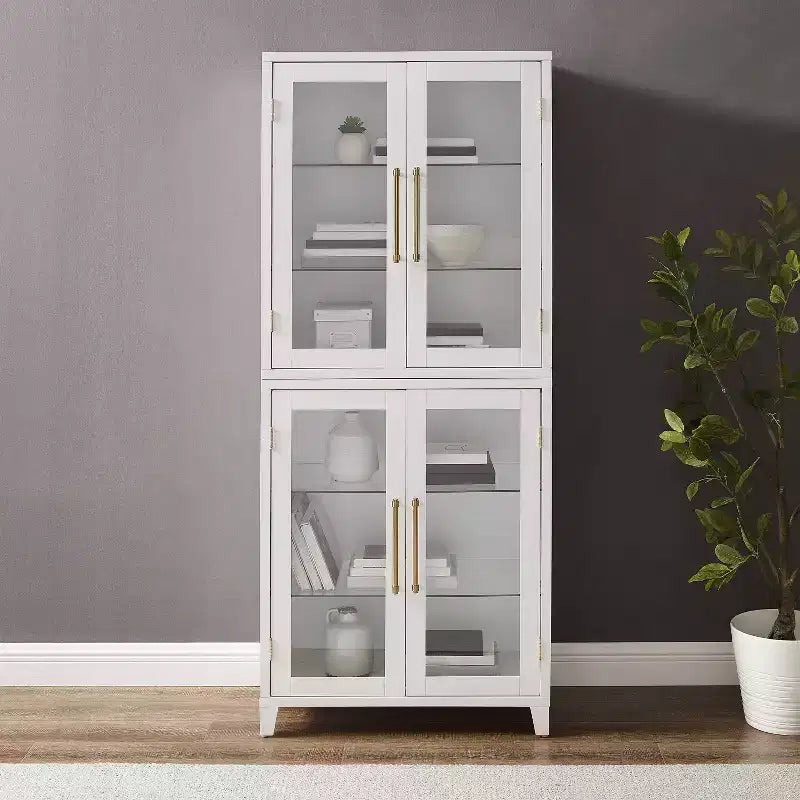 Armario de almacenamiento de cocina Roarke de 70" con puerta de cristal, blanco