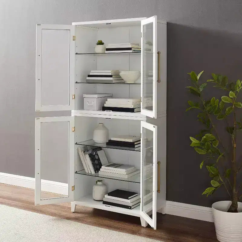 Armario de almacenamiento de cocina Roarke de 70" con puerta de cristal, blanco
