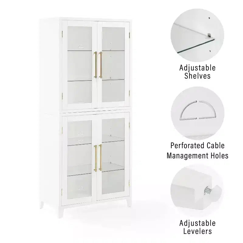 Armario de almacenamiento de cocina Roarke de 70" con puerta de cristal, blanco