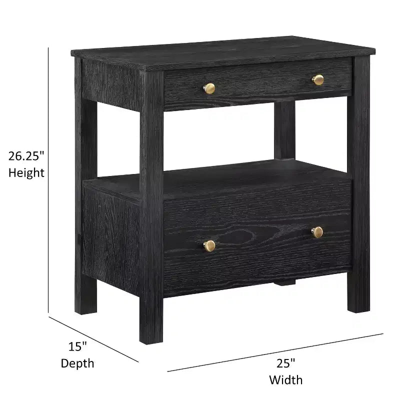 Mesa de Noche Comfort Pointe Delano Negra: 2 Cajones, Chapa de Roble, Correderas Metálicas, No Requiere Ensamblaje