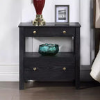Mesa de Noche Comfort Pointe Delano Negra: 2 Cajones, Chapa de Roble, Correderas Metálicas, No Requiere Ensamblaje