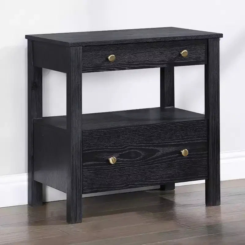 Mesa de Noche Comfort Pointe Delano Negra: 2 Cajones, Chapa de Roble, Correderas Metálicas, No Requiere Ensamblaje