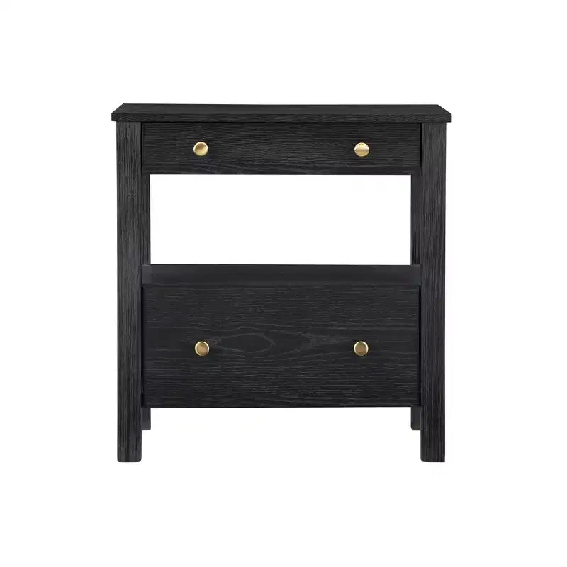 Mesa de Noche Comfort Pointe Delano Negra: 2 Cajones, Chapa de Roble, Correderas Metálicas, No Requiere Ensamblaje