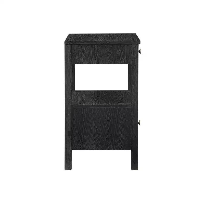 Mesa de Noche Comfort Pointe Delano Negra: 2 Cajones, Chapa de Roble, Correderas Metálicas, No Requiere Ensamblaje