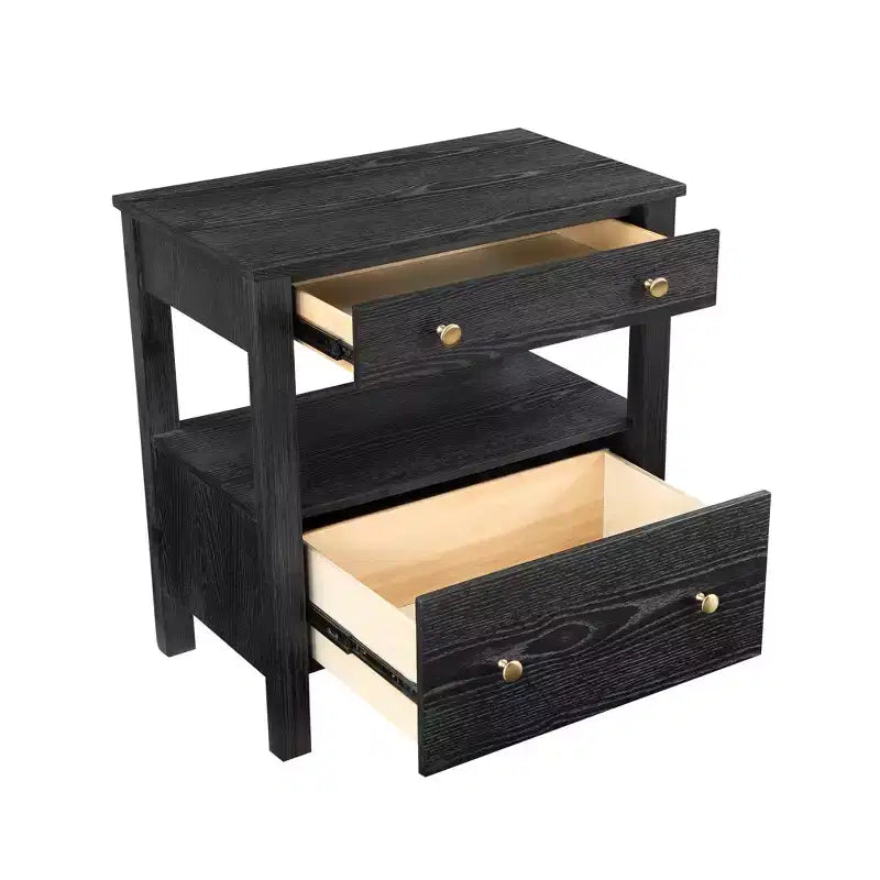 Mesa de Noche Comfort Pointe Delano Negra: 2 Cajones, Chapa de Roble, Correderas Metálicas, No Requiere Ensamblaje