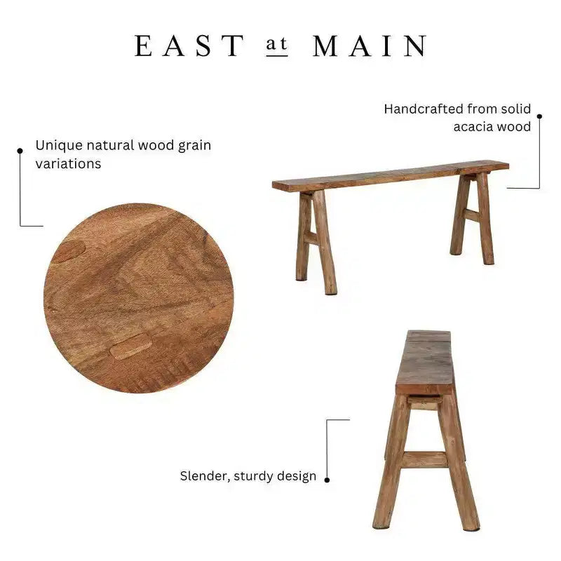 Banco esbelto Acacia Marrón: Madera maciza, rectangular, sin tapizar, asiento para recibidor