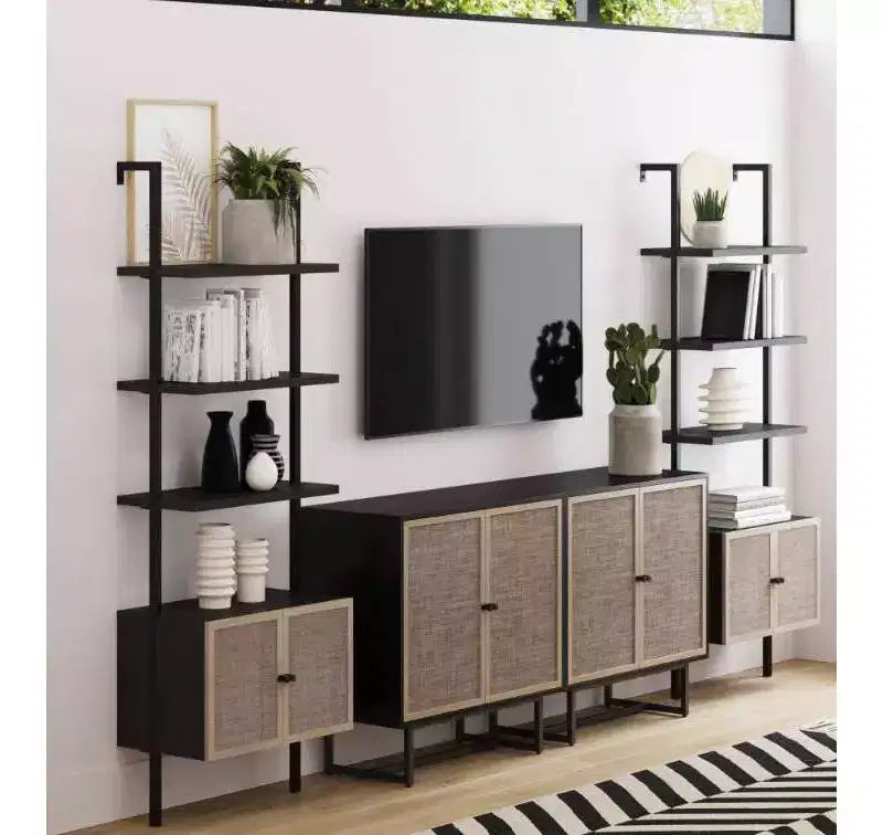 Juego de 2 estanterías Theo de 72,5" con puertas, negro mate