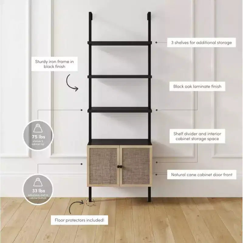 Juego de 2 estanterías Theo de 72,5" con puertas, negro mate