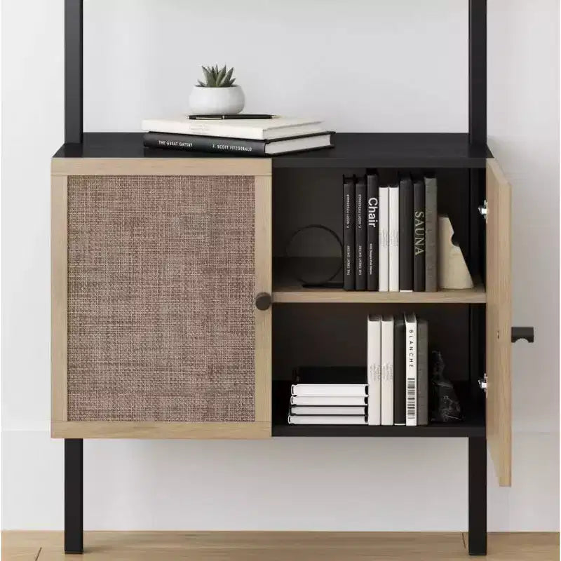 Juego de 2 estanterías Theo de 72,5" con puertas, negro mate