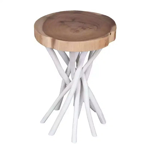 East at Main 22" Small Liberte Round Side Table with Stick Base: Teak Top, No Assembly Required