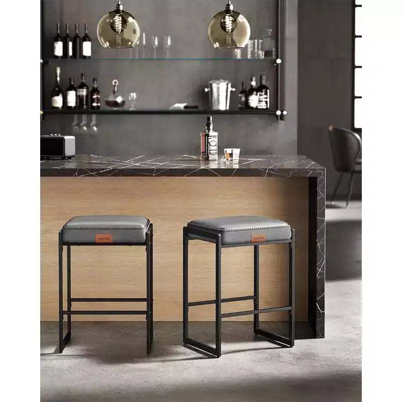 Taburetes de Bar Juego de 2, Taburetes de Bar de Altura de Encimera, Cuero Sintético con Costuras
