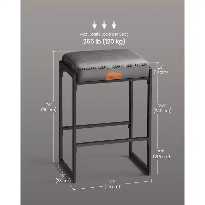 Taburetes de Bar Juego de 2, Taburetes de Bar de Altura de Encimera, Cuero Sintético con Costuras