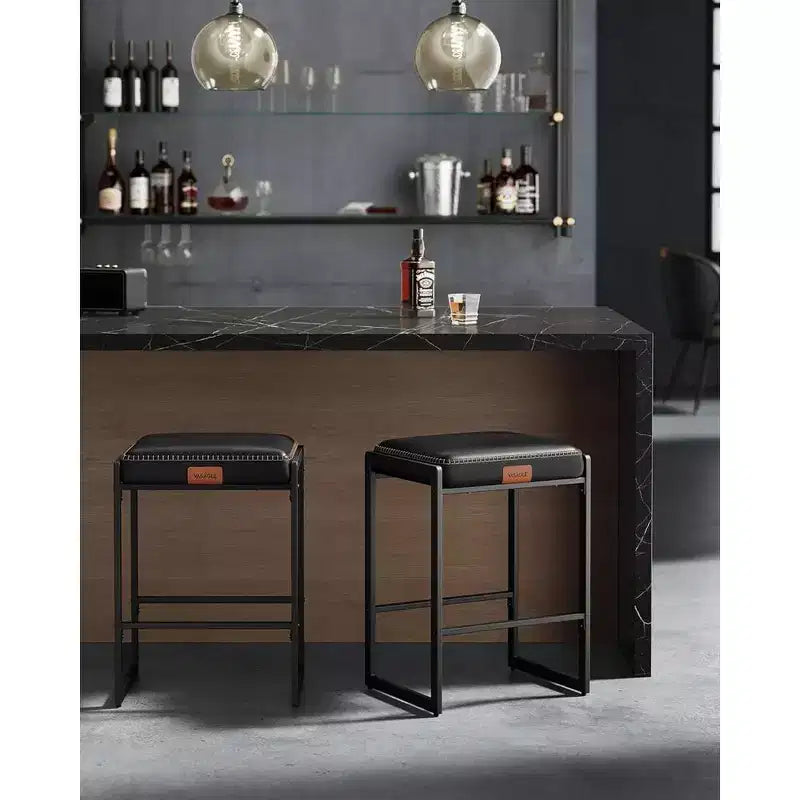Taburetes de Bar Juego de 2, Taburetes de Bar de Altura de Encimera, Cuero Sintético con Costuras