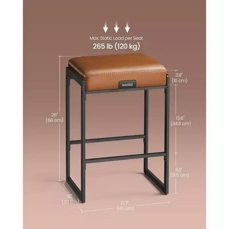 Taburetes de Bar Juego de 2, Taburetes de Bar de Altura de Encimera, Cuero Sintético con Costuras