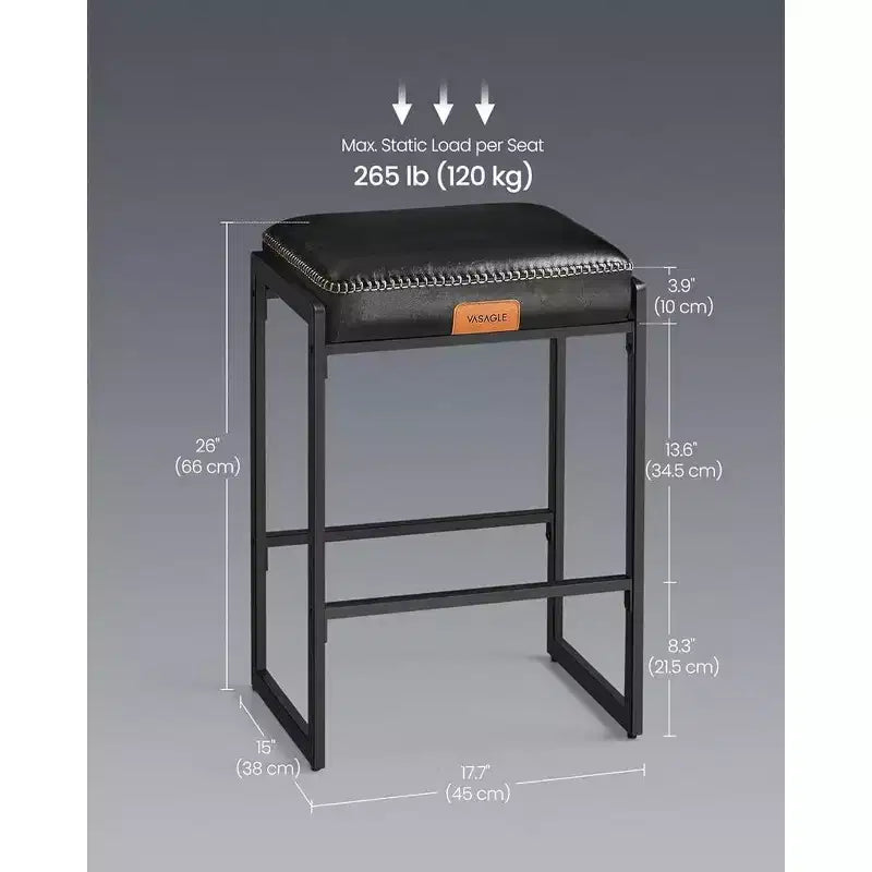 Taburetes de Bar Juego de 2, Taburetes de Bar de Altura de Encimera, Cuero Sintético con Costuras