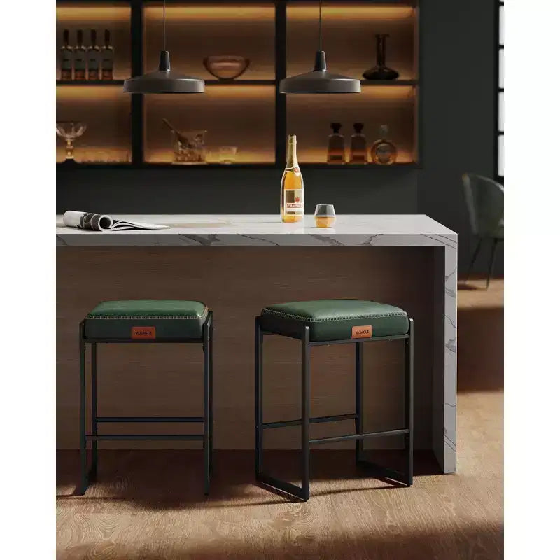 Taburetes de Bar Juego de 2, Taburetes de Bar de Altura de Encimera, Cuero Sintético con Costuras