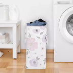 Cesto de ropa plegable para niña con asas, diseño floral de acuarela en lavanda, morado, rosa y gris