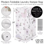 Cesto de ropa plegable para niña con asas, diseño floral de acuarela en lavanda, morado, rosa y gris