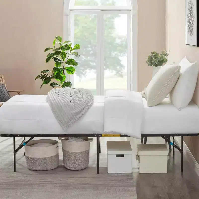 Base de cama con plataforma de acero, cama plegable de 14 pulgadas de alto