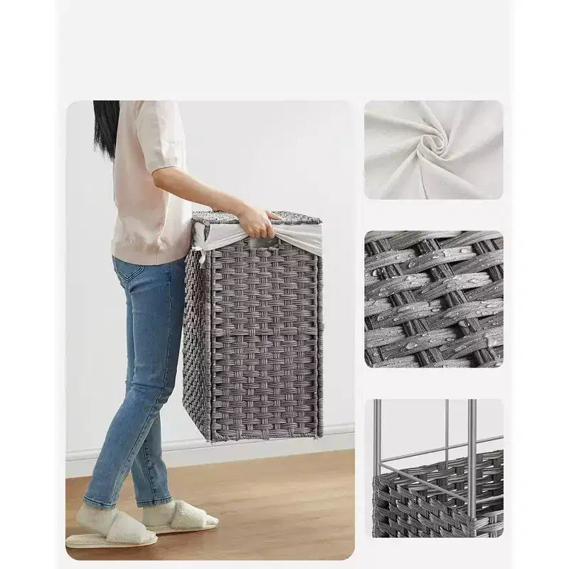 Cesto de ropa sucia con tapa, cesto de ropa sucia con ruedas, cesto de ropa sucia de ratán sintético de 3 secciones