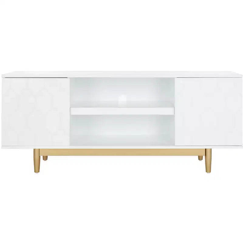 Kit 2 Shelf Pattern Mediastand - MED5013 - White/Gold - Safavieh