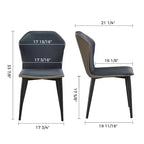 Juego de 2 sillas de comedor minimalistas de piel sintética mate, azul, 17.9D x 21.3W x 33.9H
