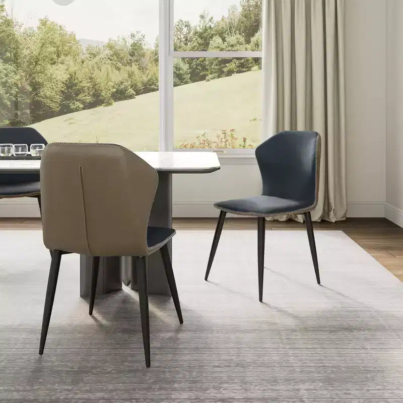 Juego de 2 sillas de comedor minimalistas de piel sintética mate, azul, 17.9D x 21.3W x 33.9H