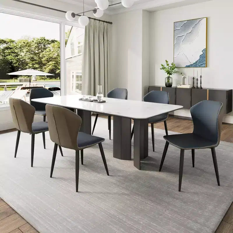 Juego de 2 sillas de comedor minimalistas de piel sintética mate, azul, 17.9D x 21.3W x 33.9H