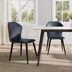 Juego de 2 sillas de comedor minimalistas de piel sintética mate, azul, 17.9D x 21.3W x 33.9H