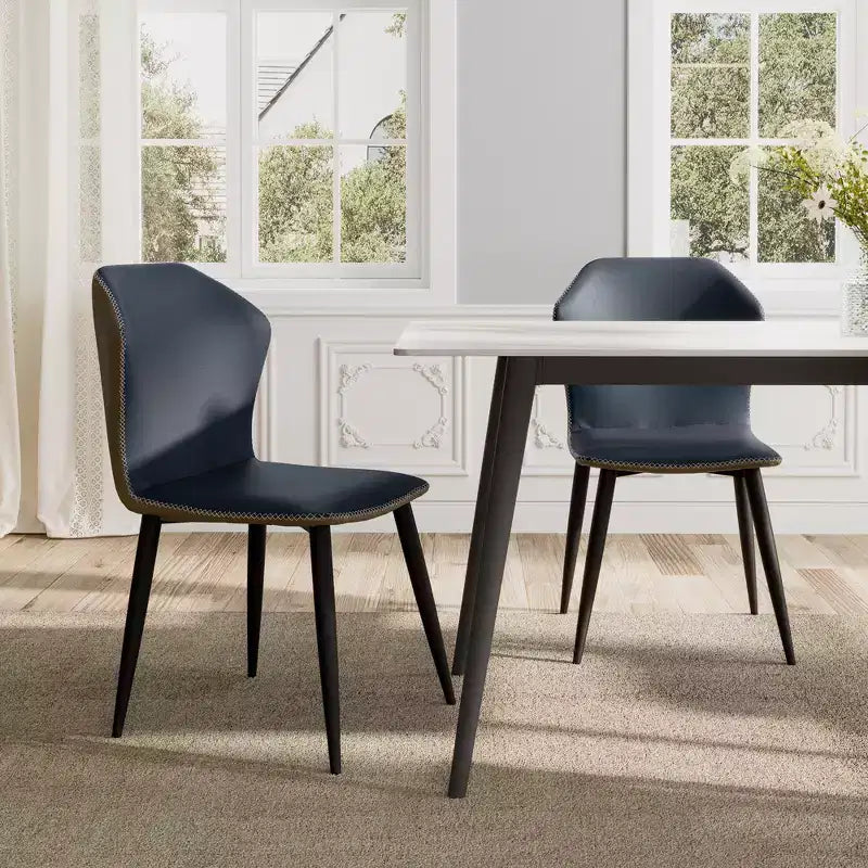 Juego de 2 sillas de comedor minimalistas de piel sintética mate, azul, 17.9D x 21.3W x 33.9H