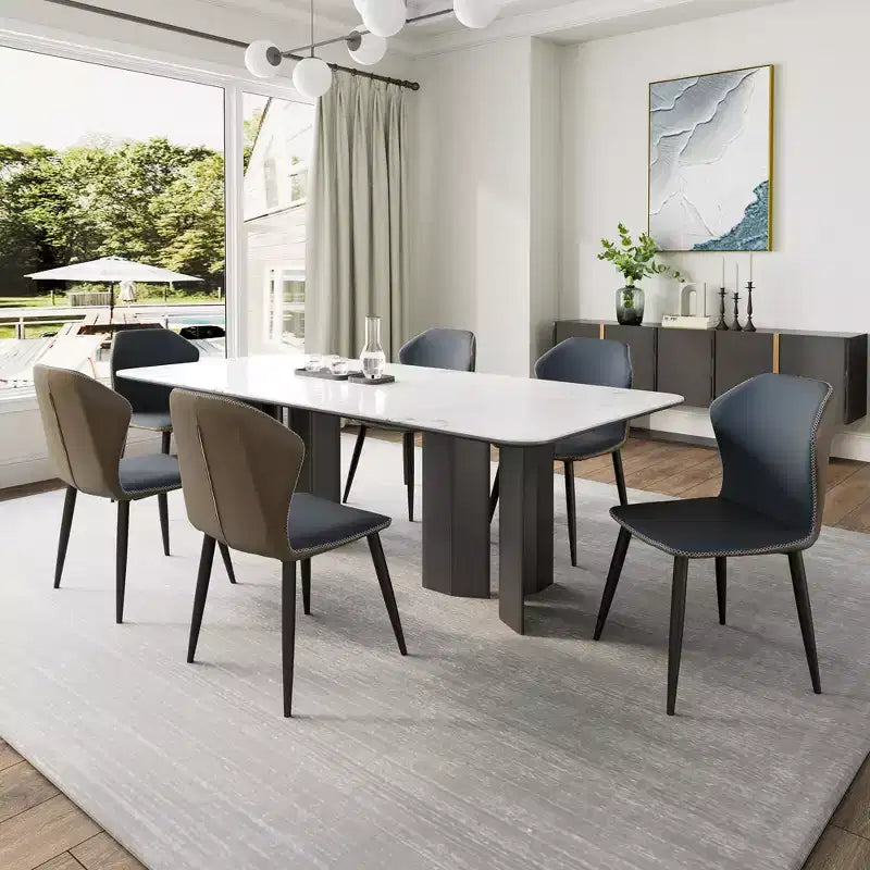 Juego de 2 sillas de comedor minimalistas de piel sintética mate, azul, 17.9D x 21.3W x 33.9H