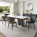Juego de 2 sillas de comedor minimalistas de piel sintética mate, azul, 17.9D x 21.3W x 33.9H