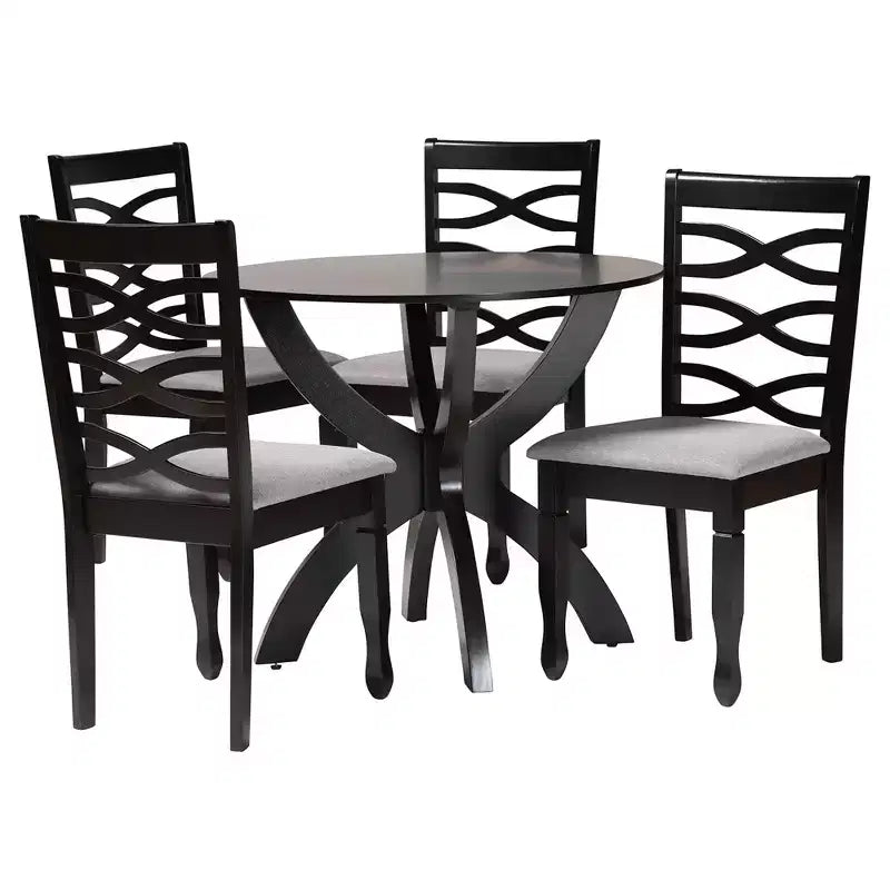 Juego de comedor de 5 piezas Aspen Modern con tapicería de tela color arena y madera con acabado en marrón oscuro