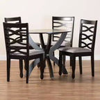 Juego de comedor de 5 piezas Aspen Modern con tapicería de tela color arena y madera con acabado en marrón oscuro