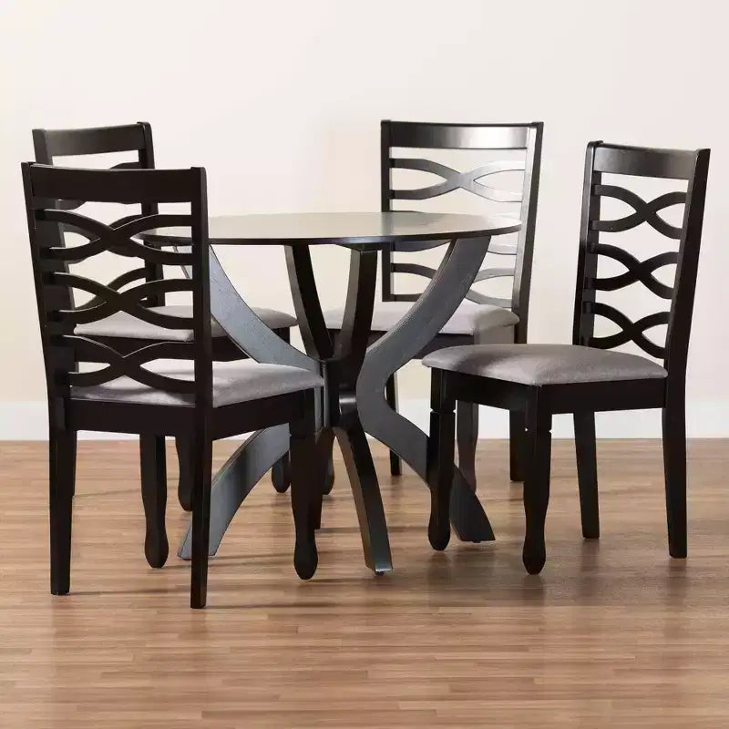 Juego de comedor de 5 piezas Aspen Modern con tapicería de tela color arena y madera con acabado en marrón oscuro